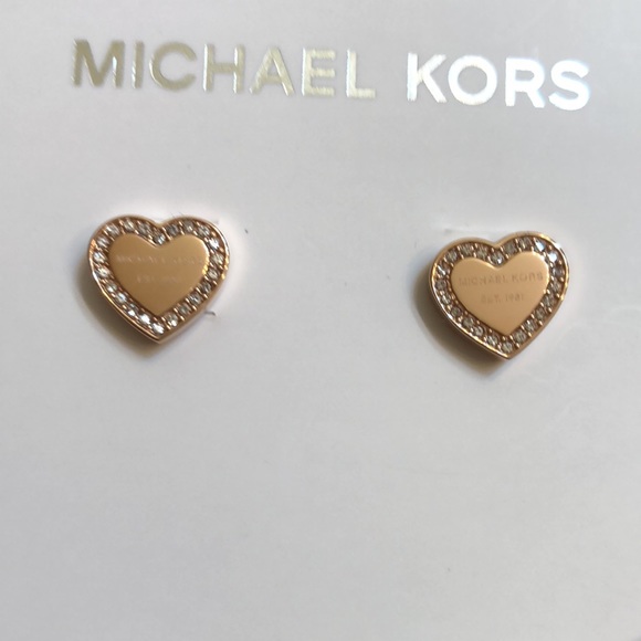 Michael Kors Rose Gold Plated Stainless Steel Crystal Heart Stud Earrings NWT - Picture 14 of 16
